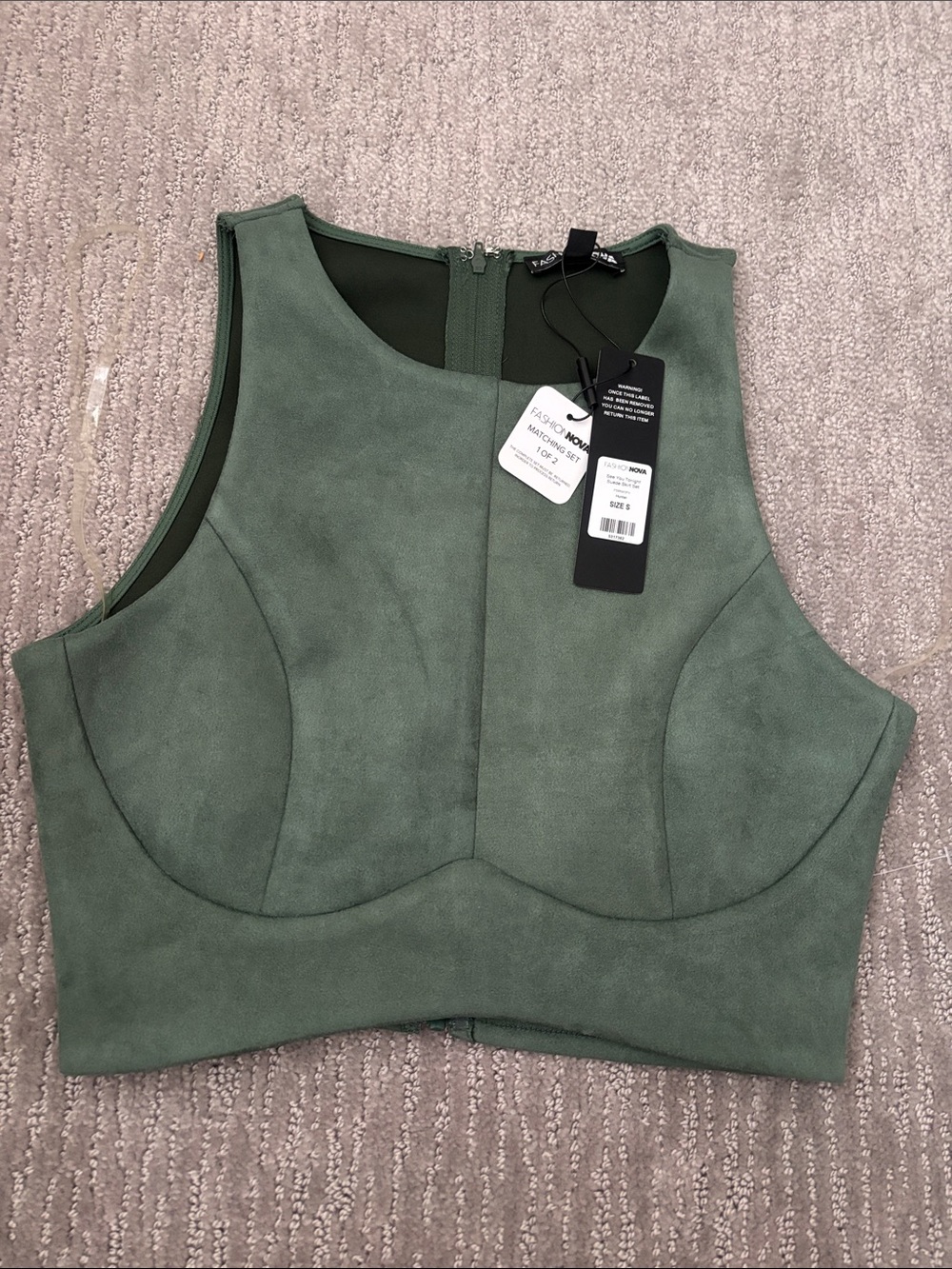 Fashion Nova Suede Sleeveless Sculpted Crop Top in Sage Green